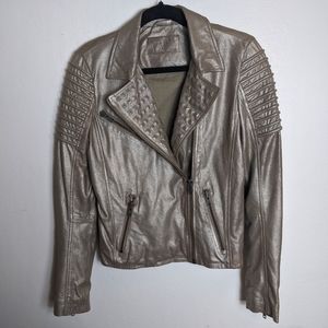 Nordstrom gold Moto biker goat leather jac…